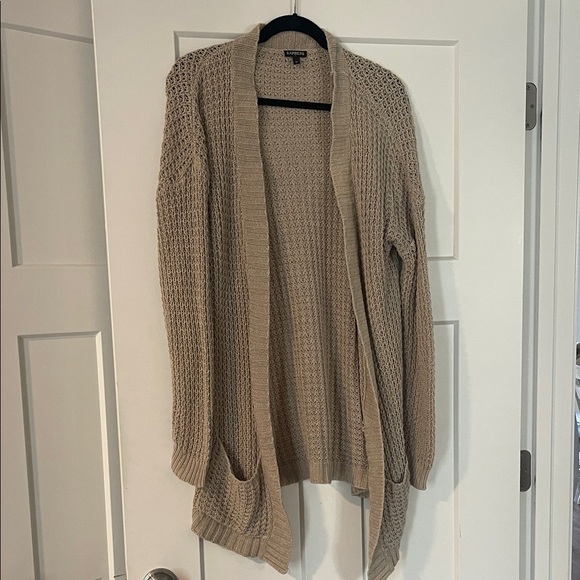 Express Sweaters - Express Tan Knit Open-Front Cardigan